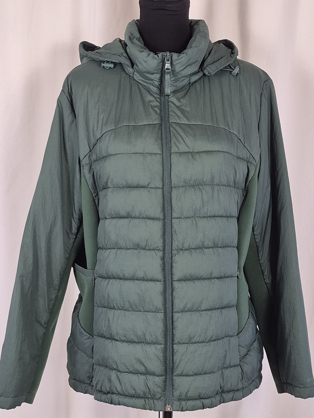 Calvin Klein Womens Mixed Media Hooded Puffer Jacket Scuba Side Panels - Size 1X